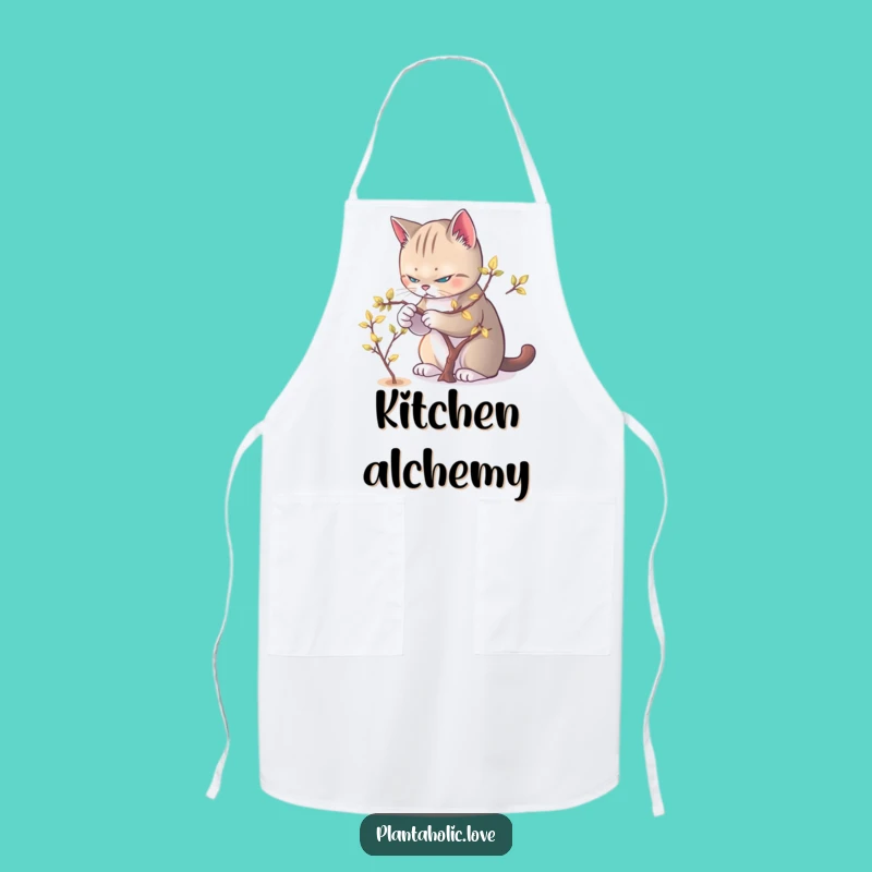 Funny Cat Pruner Apron: Feline & Glowing Leaves Kitchen Wear for Cooks