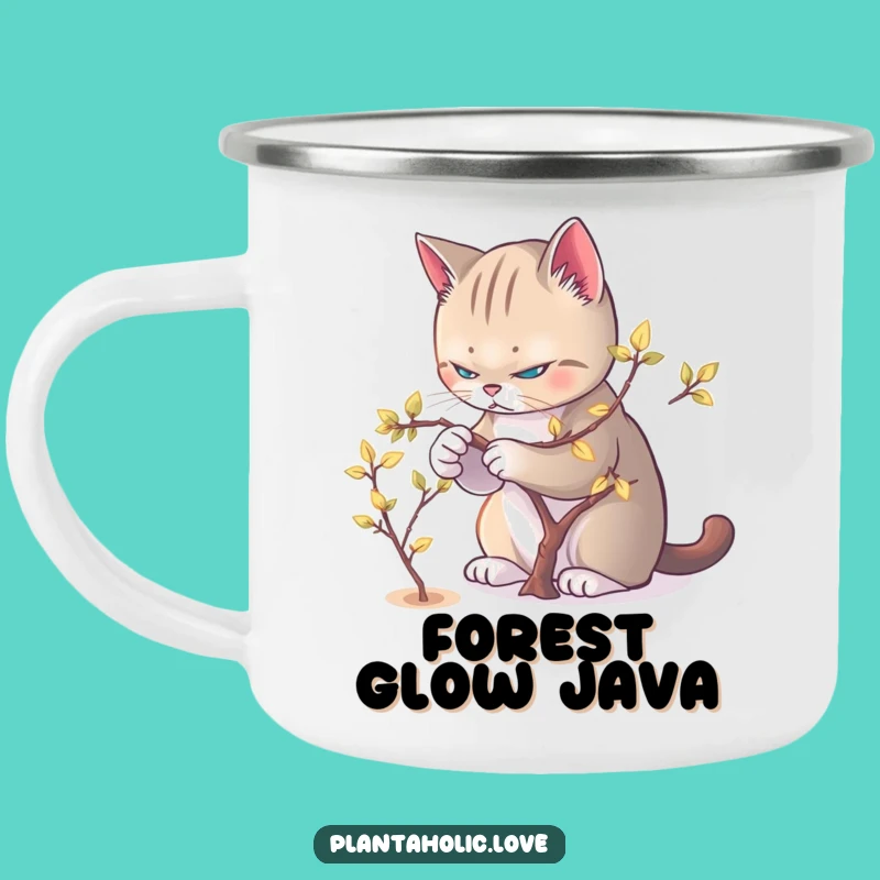 Funny Cat Pruner Camping Mug: Durable Feline & Glowing Leaves Outdoor Cup