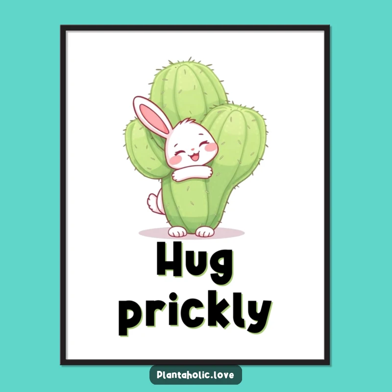 Funny Bunny Cactus Hug Digital Art: Instant Quirky Charm
