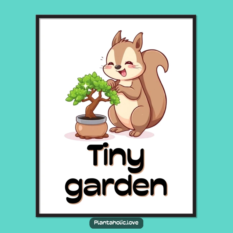 Funny Squirrel Bonsai Poster: Whimsical Garden Art