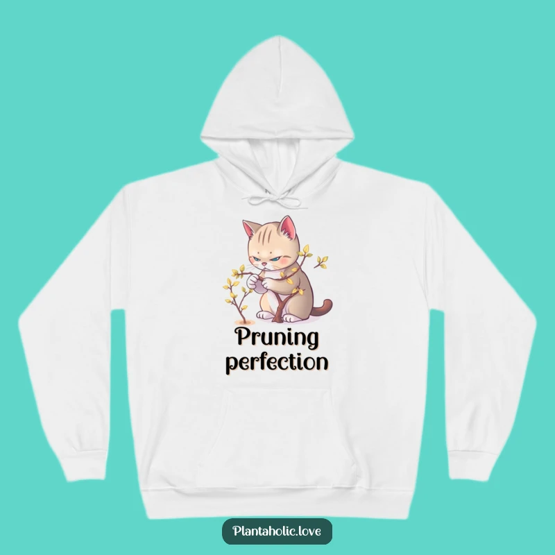 Cozy Funny Cat Pruner Hoodie: Warm Feline & Glowing Leaves Sweatshirt