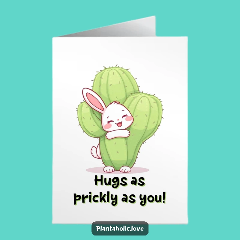 Bunny Cactus Hug Free Printable Birthday Card - Funny Downloadable Gift