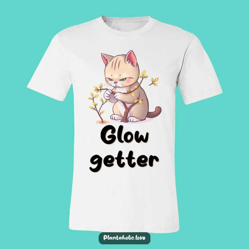Funny Cat Pruner T-Shirt: Meticulous Feline & Glowing Plant Tee, Great Gift